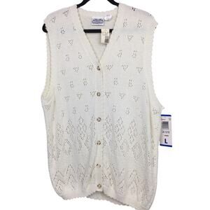 The Villager VTG Cottagecore Knit Scalloped Button Down Delicate Cream Vest L